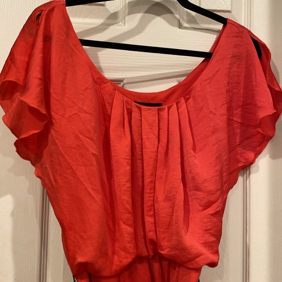 Super Flattering Coral Mini Dress with Black Belt from City Triangles, size M - Picture 3 of 11